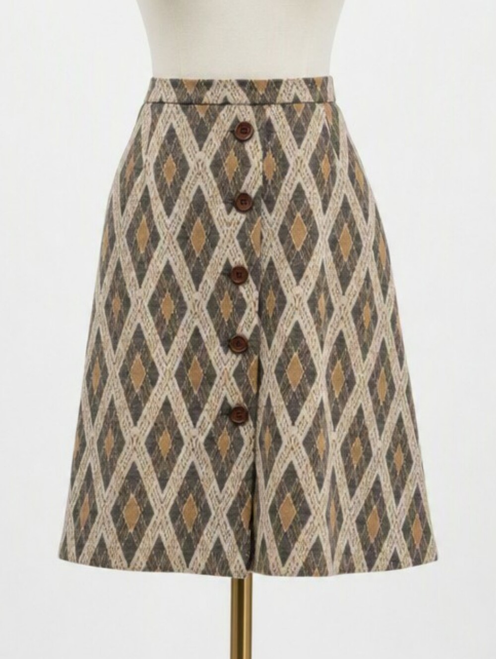 Vintage 1950s Haymaker Argyle Plaid A‑Line Skort Gray Mustard Cream Button Front